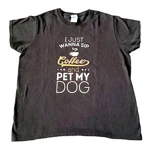 COFFEE DOG PUPPY Graphic T Shirt Tee Pullover Gildan L Brown White Yellow NWOT